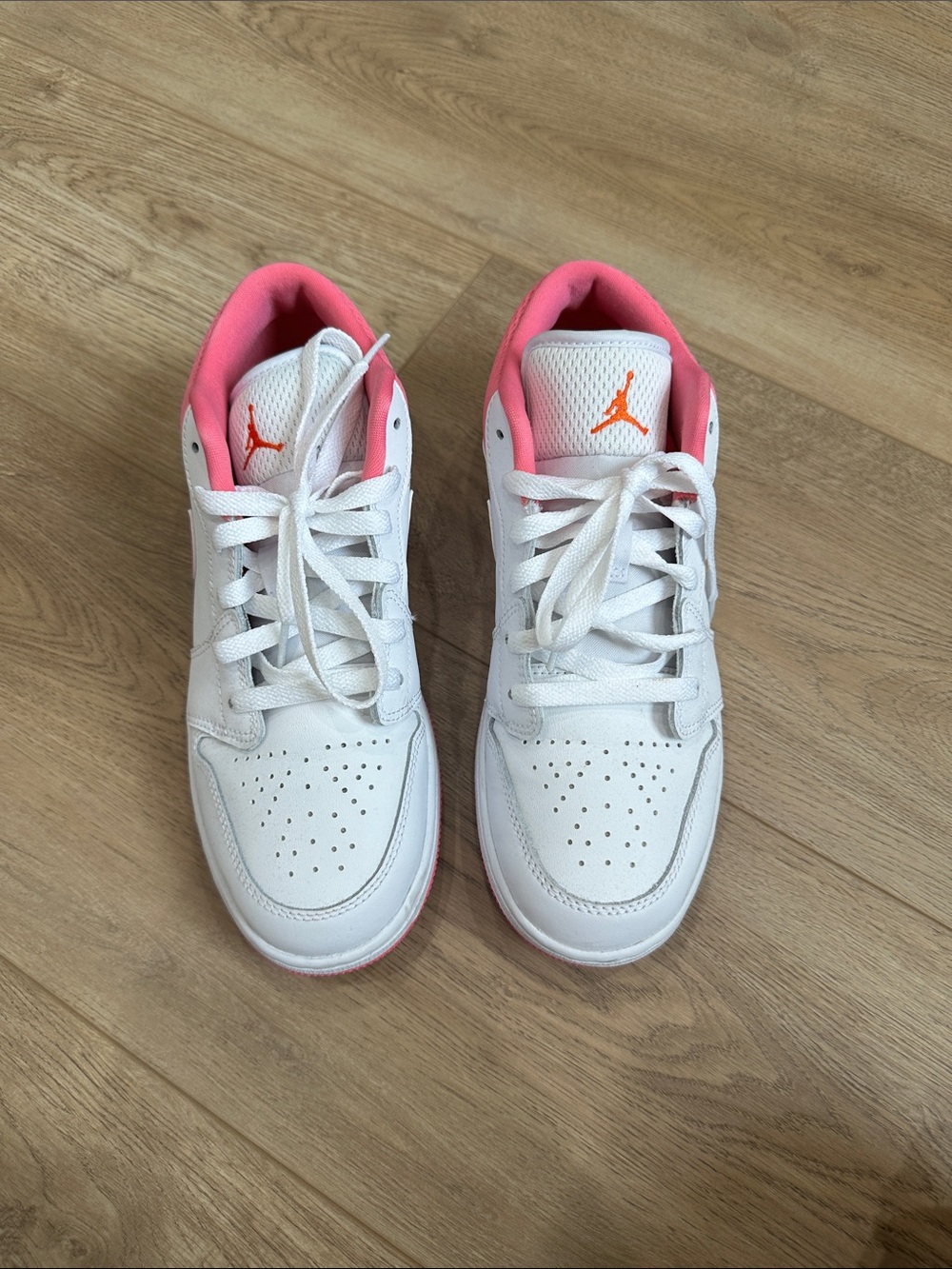 Nike Kids White Sneakers with Pink and Orange Accents